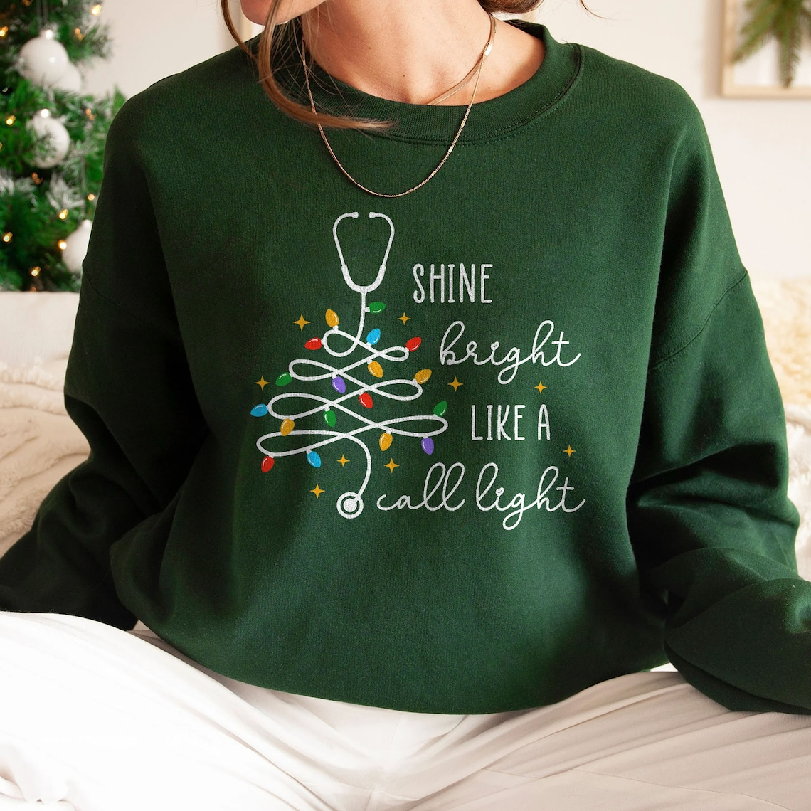 Léine Nollag Greannmhar Altra, Bronntanais Nollag Altra, Geansaí Nollag RN, Muinchille Fada na Nollag, Shine Bright Like A Call Light