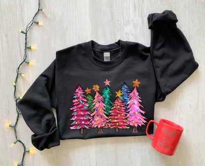 Pink Tree Christmas Sweater, Christmas Sweater, Christmas Crewneck, Christmas Tree Sweatshirt, Holiday Sweaters for Women, Winter Sweatshirt
