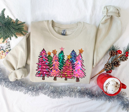Pink Tree Christmas Sweater, Christmas Sweater, Christmas Crewneck, Christmas Tree Sweatshirt, Holiday Sweaters for Women, Winter Sweatshirt