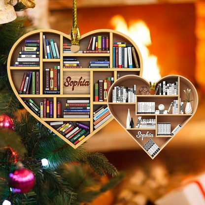 Maisiú Crann Nollag - Bronntanas do Lovers Leabhar - Ornáid Leabharlannaí - Ornáid Aicrileach Pearsantaithe - Péist Leabhar Lover - Seilf Leabhar Ainm Saincheaptha