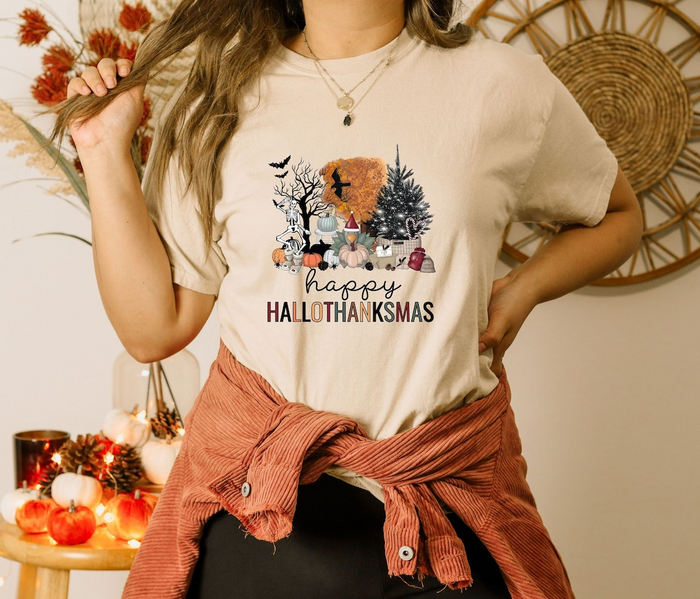 Happy Hallothanksmas Shirt, Halloween Shirt, Thanksgiving Shirt, Christmas Shirt, Fall Shirt, Holiday Season Shirt, autumn shirt, Pumpkin