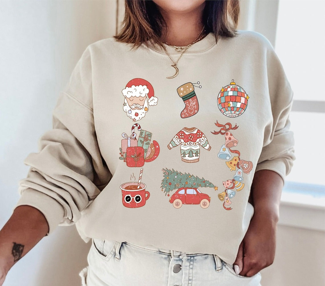 Geansaí Nollag Retro Nollag, Geansaí Crann Nollag, T-léine Daidí na Nollag, T-léine Crann Nollag Bándearg, T-léine Bándearg na Nollag le Bronntanas