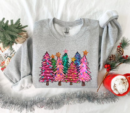 Pink Tree Christmas Sweater, Christmas Sweater, Christmas Crewneck, Christmas Tree Sweatshirt, Holiday Sweaters for Women, Winter Sweatshirt