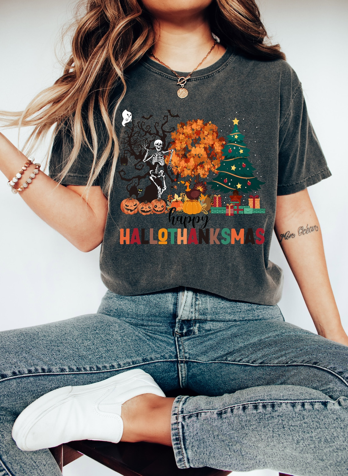 Happy Hallothanksmas Shirt,Halloween Shirt,Thanksgiving Shirt,Christmas Shirt,Winter Clothing,Cute Halloween ,Hallothanksmas