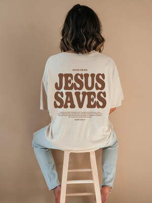 Aesthetic Jesus Saves Shirt Christian Apparel Brown Christian Shirt For Men Jesus Apparel Christian Streetwear Clothing Bible Verse Shirt