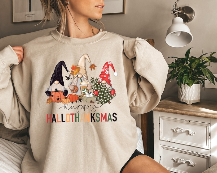 Hallothanksmas Sweatshirt, Holiday Season Sweater, Gnome Sweatshirt, Happy Holiday Season Shirt, Happy Hallothanksmas Shirt, Gnome Crewneck