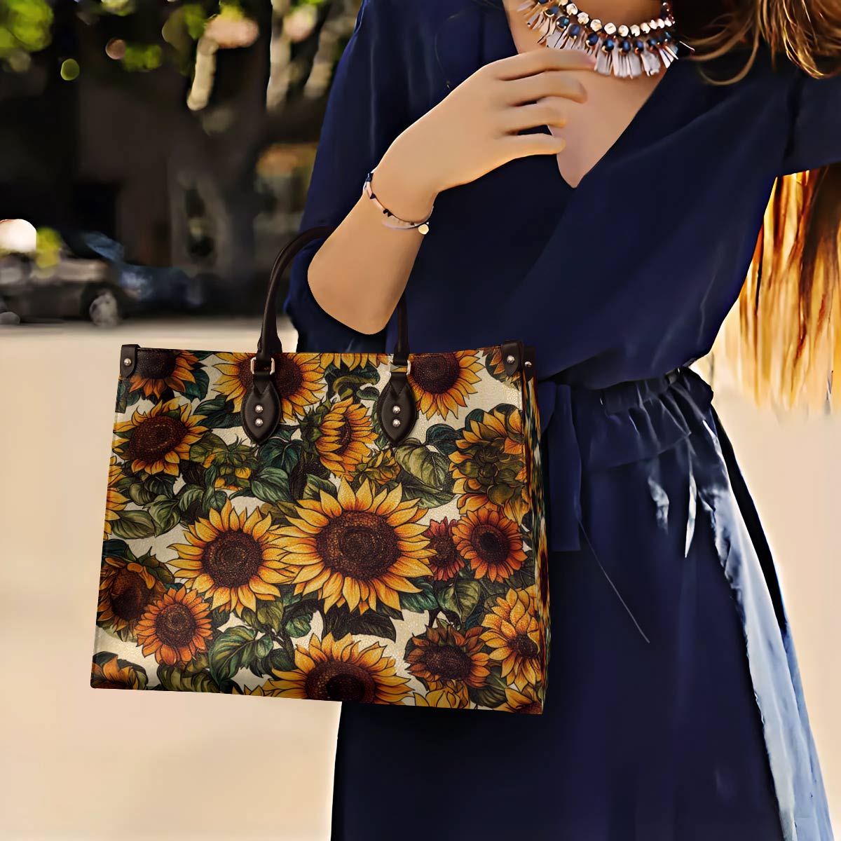 Leather Bag Vintage Sunflower