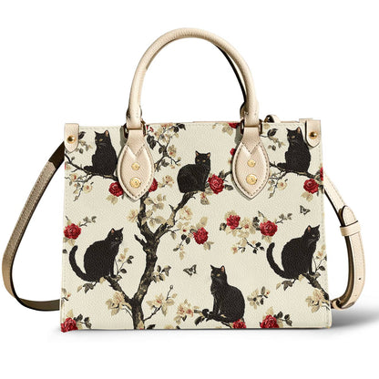 Black Cat Leather Bag Roses Love