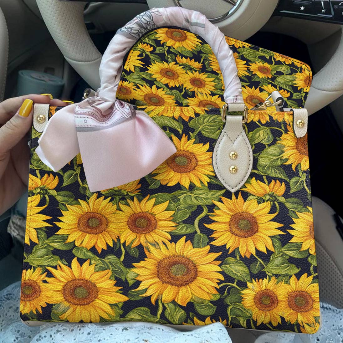 Leather Bag Sunflower Whisper