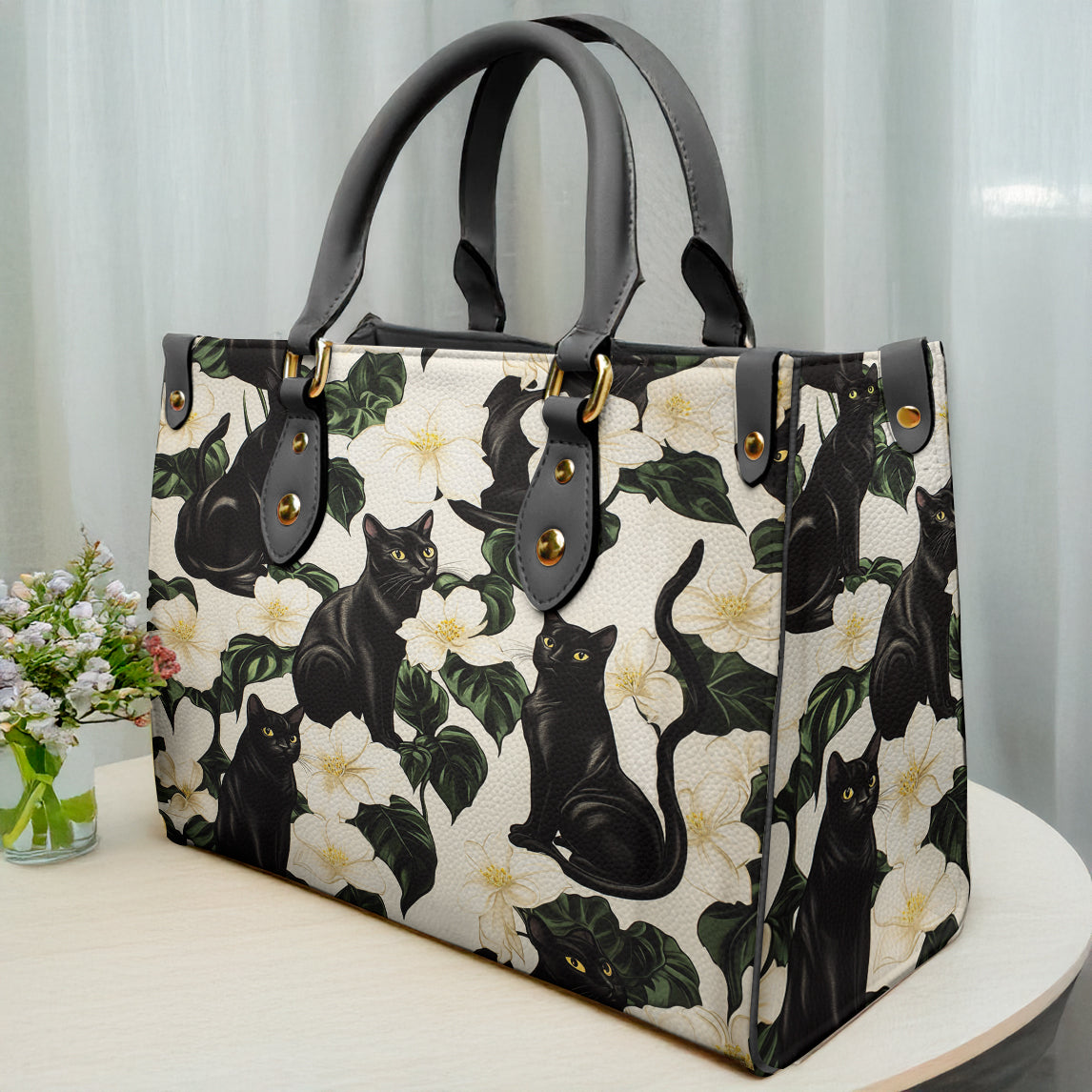 Black Cat Leather Bag Gorgeous Plumeria