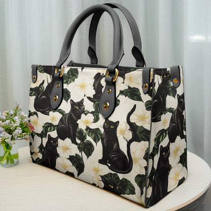 Black Cat Leather Bag Gorgeous Plumeria