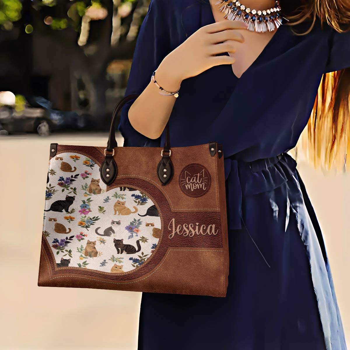 Lorva Personalized Leather Bag Heart Catmom