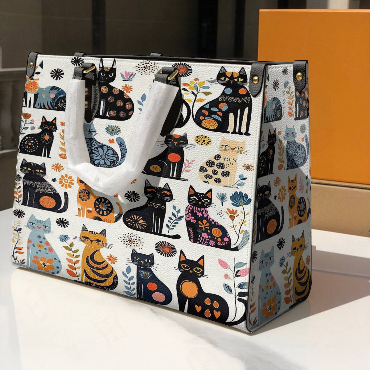 Leather Bag Whimsical Whiskers In Bloom