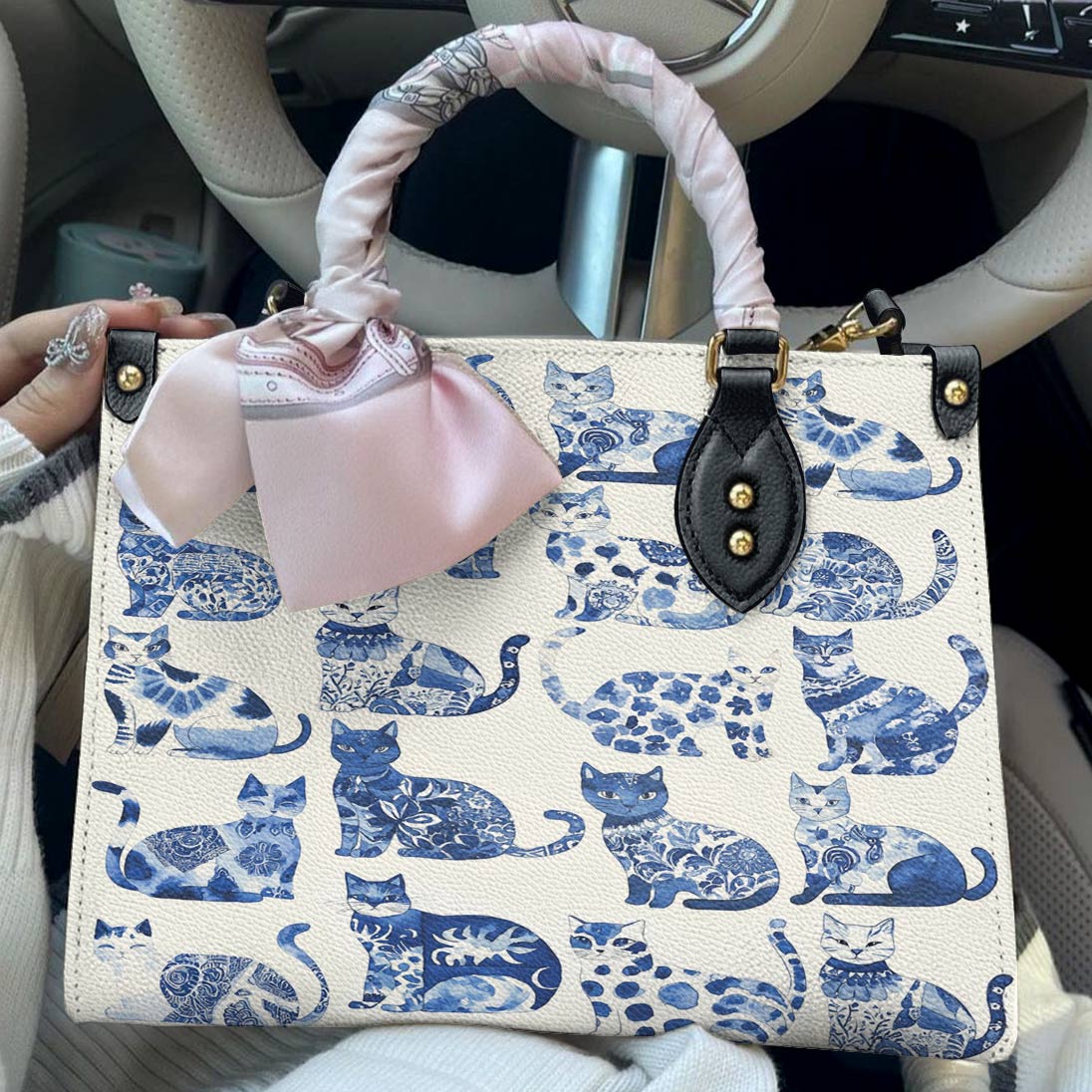 Leather Bag Cat Cerulean Catscape