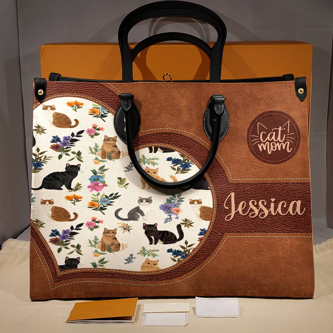 Lorva Personalized Leather Bag Heart Catmom