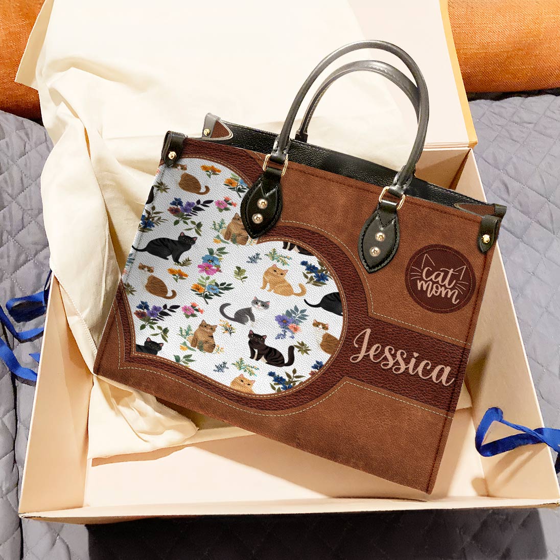 Lorva Personalized Leather Bag Heart Catmom