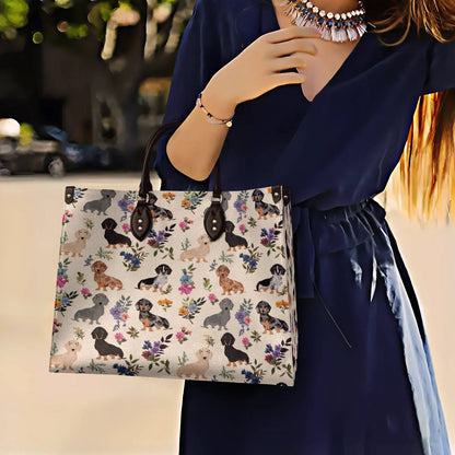 Leather Bag Charming Floral Dachshunds