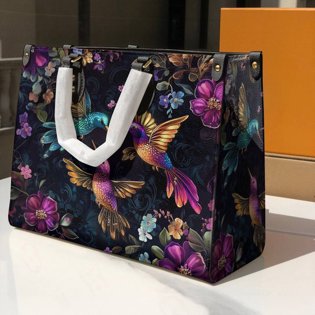 Hummingbird Leather Bag Twilight Blooms