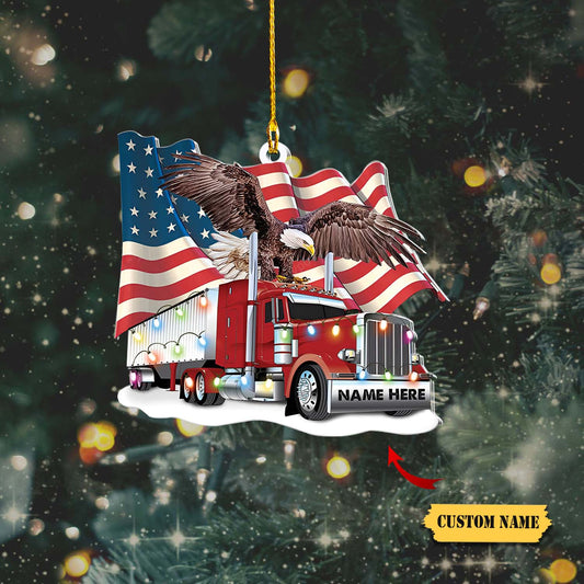 Trucker Christmas With Flag Personalized Christmas Ornament, Christmas gift for trucker_Style 1_Pack 1 11, Ornament Decoration, Ornament For Gift, Ornament Christmas