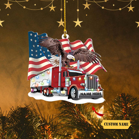 Trucker Christmas With Flag Personalized Christmas Ornament, Christmas gift for trucker_Style 1_Pack 1 11, Ornament Decoration, Ornament For Gift, Ornament Christmas