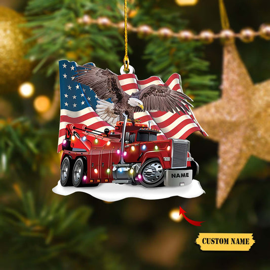 Trucker Christmas With Flag Personalized Christmas Ornament, Christmas gift for trucker_Style 2_Pack 1 11, Ornament Decoration, Ornament For Gift, Ornament Christmas