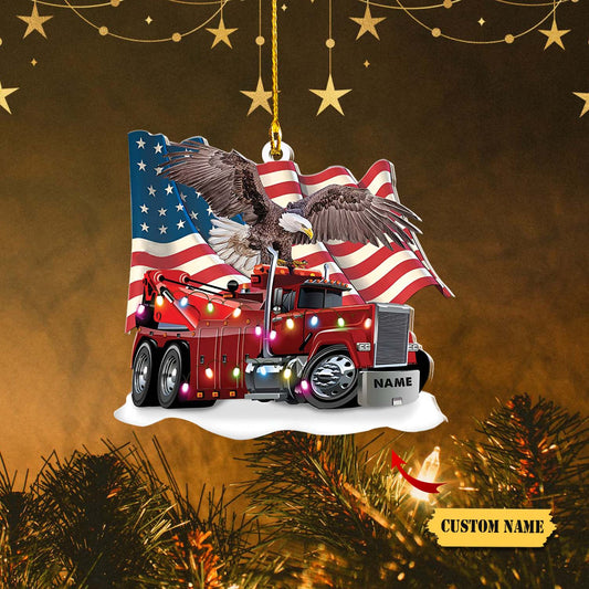 Trucker Christmas With Flag Personalized Christmas Ornament, Christmas gift for trucker_Style 2_Pack 1 11, Ornament Decoration, Ornament For Gift, Ornament Christmas