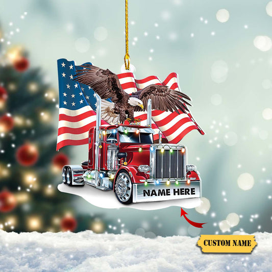 Trucker Christmas With Flag Personalized Christmas Ornament, Christmas gift for trucker_Style 3_Pack 1 11, Ornament Decoration, Ornament For Gift, Ornament Christmas