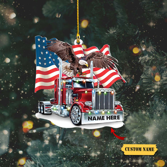 Trucker Christmas With Flag Personalized Christmas Ornament, Christmas gift for trucker_Style 3_Pack 1 11, Ornament Decoration, Ornament For Gift, Ornament Christmas