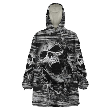 Black and White Metallica Skull Wearable Blanket Hoodie TS04
