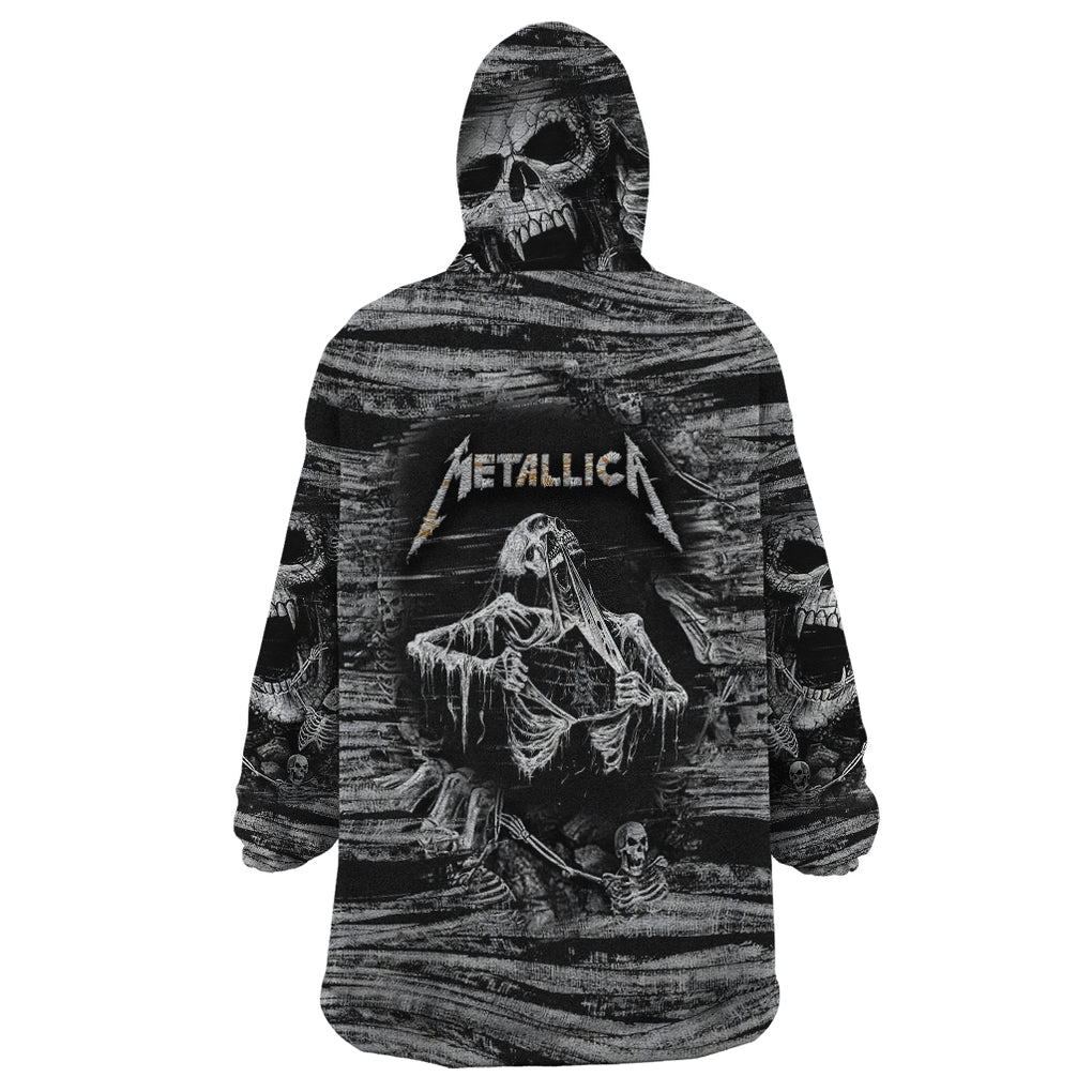 Black and White Metallica Skull Wearable Blanket Hoodie TS04