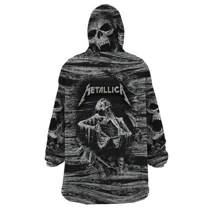 Black and White Metallica Skull Wearable Blanket Hoodie TS04