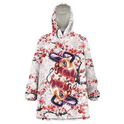 Denji x Pochita Chainsaw Man Wearable Blanket Hoodie Anime Mix Cherry Blossom Style TS04