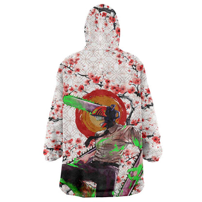 Denji x Pochita Chainsaw Man Wearable Blanket Hoodie Anime Mix Cherry Blossom Style TS04