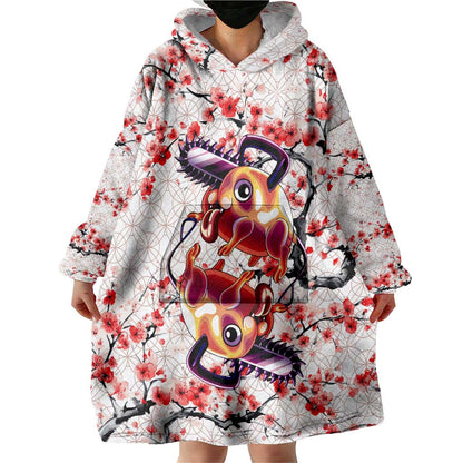 Denji x Pochita Chainsaw Man Wearable Blanket Hoodie Anime Mix Cherry Blossom Style TS04