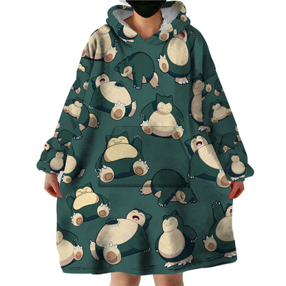 Snorlax Pattern Style Wearable Blanket Hoodie TS04