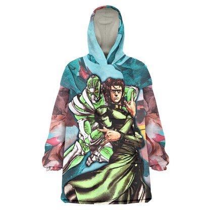 Trippy Kakyoin Hierophant Green Jojos Bizarre Adventure Wearable Blanket Hoodie Trippy Mix Anime Style TS04