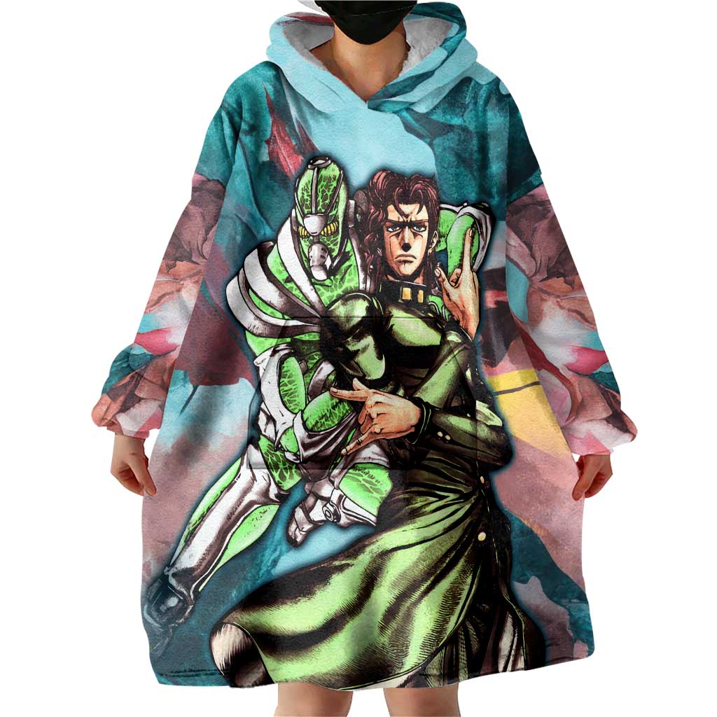 Trippy Kakyoin Hierophant Green Jojos Bizarre Adventure Wearable Blanket Hoodie Trippy Mix Anime Style TS04