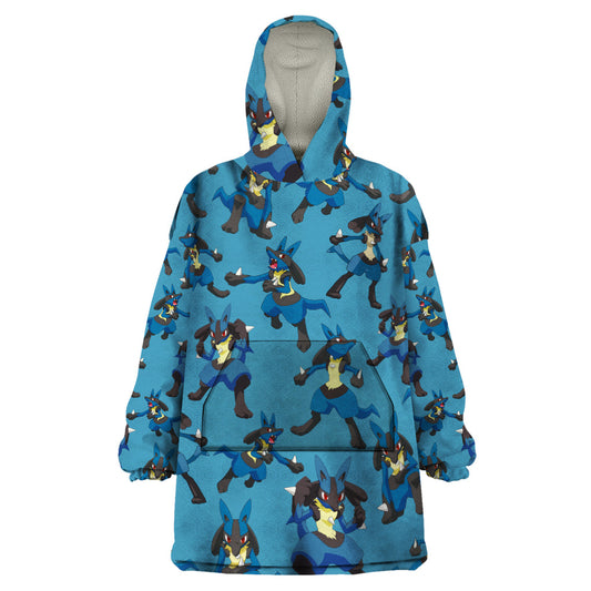 Lucario Pattern Style Wearable Blanket Hoodie TS04