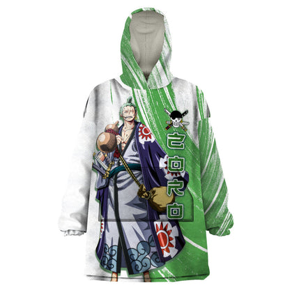 One Piece Wearable Blanket Hoodie Roronoa Zoro Wano Swordman TS07
