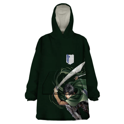 Attack On Titan Anime Levi Ackerman Wearable Blanket Hoodie Streetwear TS07