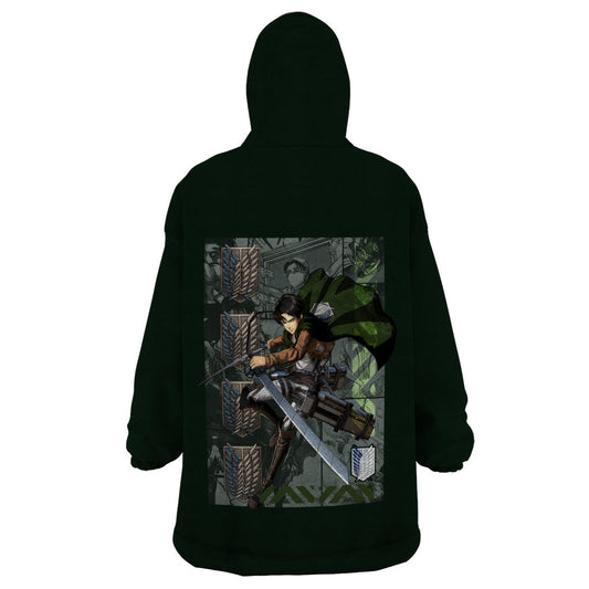 Attack On Titan Anime Levi Ackerman Wearable Blanket Hoodie Streetwear TS07