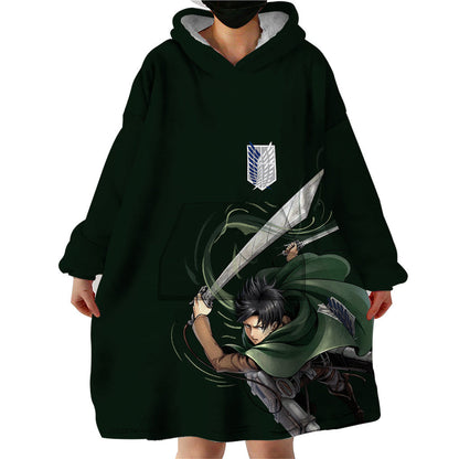 Attack On Titan Anime Levi Ackerman Wearable Blanket Hoodie Streetwear TS07