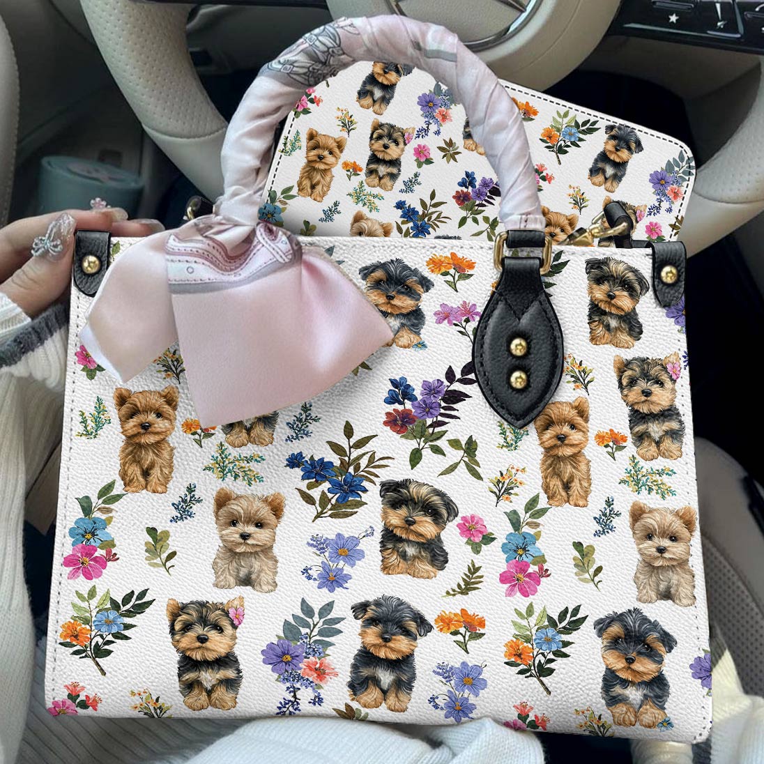 Leather Bag Yorkie Blossom Charm
