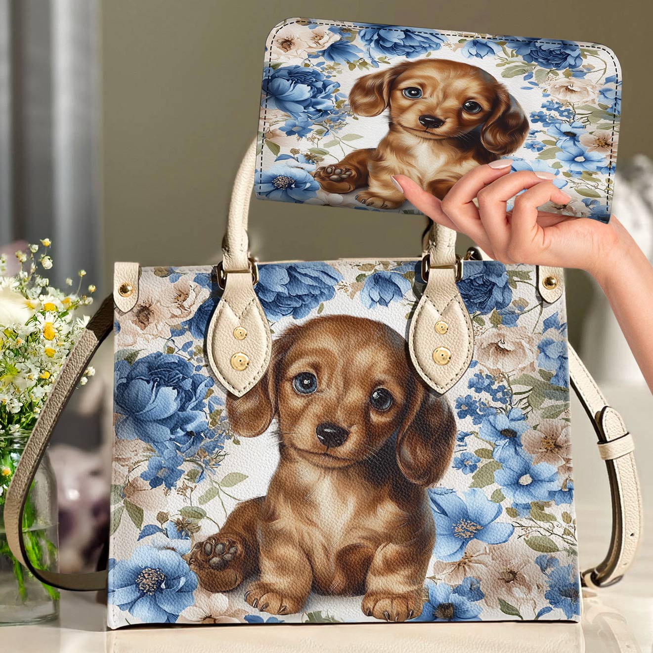 Dachshund Leather Bag Cute Woof In Bloom