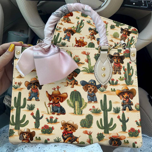 Dachshund Leather Bag Cowboy Cactus Crew