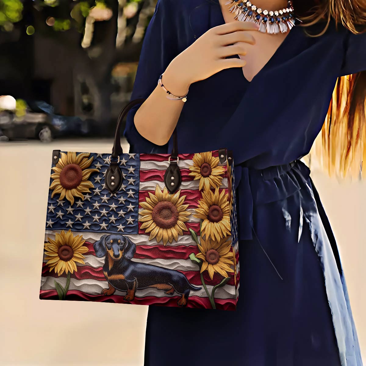 Dachshund Leather Bag American Bloom