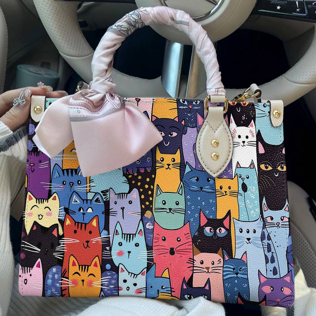 Leather Bag Colorful Cat Parade