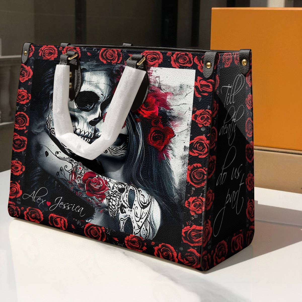 Lorva Personalized Skull Leather Bag Till Death Do Us Part