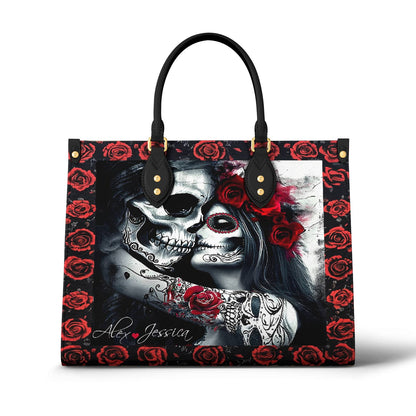 Lorva Personalized Skull Leather Bag Till Death Do Us Part