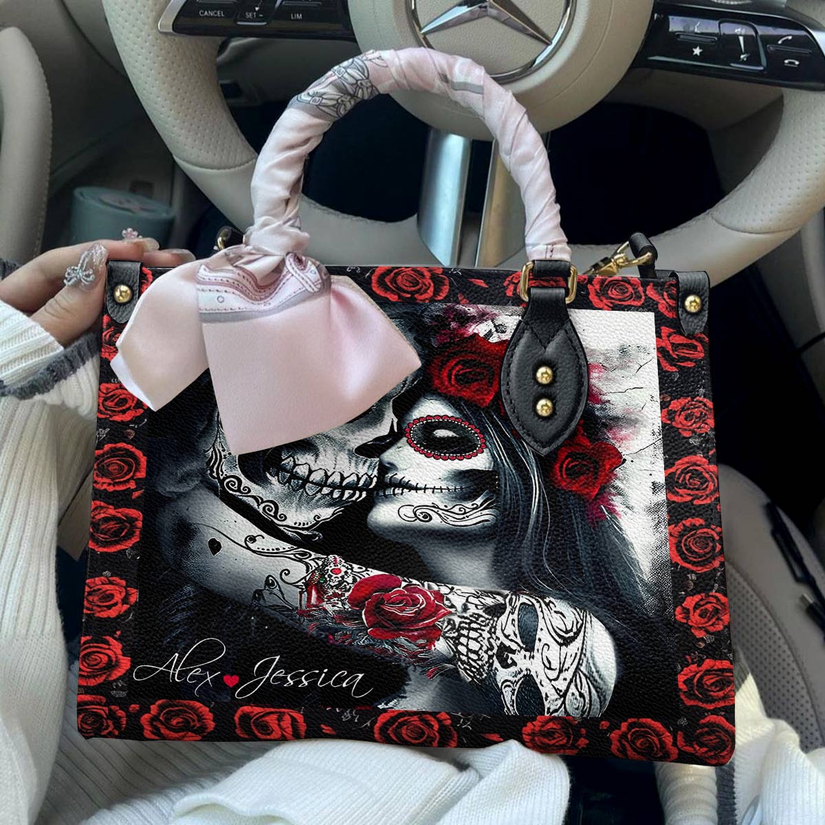 Lorva Personalized Skull Leather Bag Till Death Do Us Part